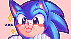 Size: 2500x1375 | Tagged: safe, artist:zer0finix, sonic the hedgehog, ..., blushing, featured image, sonabetes, sparkles, tongue out