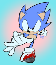 Size: 692x800 | Tagged: safe, artist:rcase, sonic the hedgehog, charging, looking at viewer, running