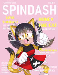 Size: 1024x1326 | Tagged: safe, artist:salsacoyote, honey the cat, cover art, magazine, nya pose