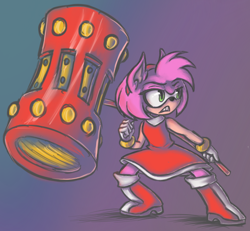 Size: 974x901 | Tagged: safe, artist:countaile, amy rose, amy's halterneck dress, piko piko hammer, solo