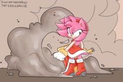 Size: 2048x1375 | Tagged: safe, amy rose, amy's halterneck dress, from behind, looking back, looking offscreen, piko piko hammer