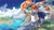 Size: 3840x2160 | Tagged: safe, sonic the hedgehog, clouds, daytime, flag, lineless, looking offscreen, mountain, ocean, outdoors, seaside hill, solo, tree, water, waterfall