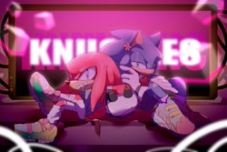 Size: 2048x1365 | Tagged: safe, artist:yatina, knuckles the echidna, sonic the hedgehog, gay, knuxonic, nighttime, shipping