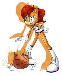 Size: 978x1206 | Tagged: safe, sally acorn, basketball, lola bunny, looking at viewer, solo, space jam, voice actor joke