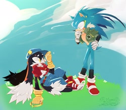 Size: 1977x1724 | Tagged: safe, artist:mamaporcupine, sonic the hedgehog, daytime, duo, klonoa, looking at each other