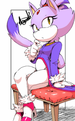 Size: 800x1280 | Tagged: safe, artist:argento, blaze the cat, blaze's tailcoat, female, looking offscreen, sitting