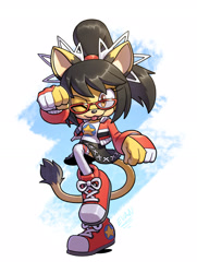 Size: 1749x2416 | Tagged: safe, artist:evan stanley, honey the cat, fighting pose, glasses, nya pose, solo