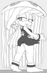 Size: 1720x2655 | Tagged: suggestive, artist:hb lint, opal the jellyfish, from behind, tongue out, upskirt