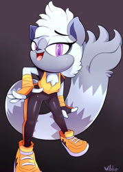 Size: 2000x2800 | Tagged: safe, artist:wildblur, tangle the lemur, looking at viewer, solo, tail hand, tangle's running suit