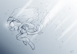 Size: 1280x900 | Tagged: safe, artist:adam bryce thomas, princess undina, leaping, one fang, solo, underwater