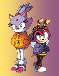 Size: 1200x1547 | Tagged: safe, artist:mikedrchaotix, blaze the cat, charmy bee, 30 days sonic
