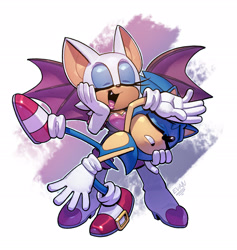 Size: 2460x2599 | Tagged: safe, artist:evan stanley, rouge the bat, sonic the hedgehog, dramatic, featured image, one fang, rouge's heart top