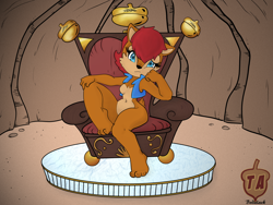 Size: 1280x960 | Tagged: safe, artist:bodalack, sally acorn, knothole, sally's vest and boots, solo, throne
