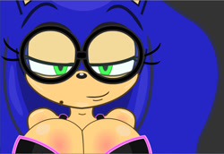 Size: 1222x842 | Tagged: suggestive, artist:ctrl-z, artist:enormous, sonic the hedgehog, busty sonic, gender swap, glasses, looking at viewer