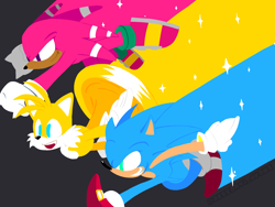 Size: 2048x1536 | Tagged: safe, artist:acecanti, knuckles the echidna, miles "tails" prower, sonic the hedgehog, charging, running, team sonic