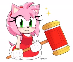 Size: 2048x1734 | Tagged: safe, artist:4622j, amy rose, amy's halterneck dress, looking at viewer, piko piko hammer, sparkles