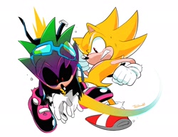 Size: 2640x2040 | Tagged: safe, artist:thomas_rsvd, scourge the hedgehog, sonic the hedgehog, super scourge, super sonic, 30 days sonic, black sclera, fight, super form
