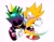 Size: 2640x2040 | Tagged: safe, artist:thomas_rsvd, scourge the hedgehog, sonic the hedgehog, super scourge, super sonic, 30 days sonic, black sclera, fight, super form