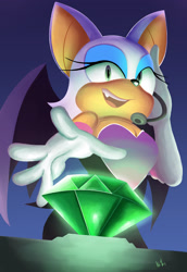 Size: 2640x3840 | Tagged: safe, artist:katon comics, rouge the bat, 30 days sonic, chaos emerald, gradient background, lineless, one fang