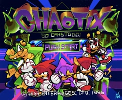 Size: 1250x1030 | Tagged: safe, artist:sapphirezcar, charmy bee, espio the chameleon, knuckles the echidna, mighty the armadillo, vector the crocodile, 30 days sonic, knuckles chaotix, title screen
