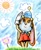 Size: 915x1128 | Tagged: safe, artist:artssmaco, cheese (chao), cream the rabbit, 30 days sonic, clouds, daytime, flower, on head, outdoors, smile, sun