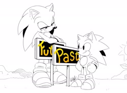 Size: 2048x1505 | Tagged: safe, artist:3511vo, sonic the hedgehog, 30 days sonic, classic style, modern style, self paradox, time warp plate