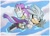 Size: 1055x750 | Tagged: safe, artist:giugabs, blaze the cat, silver the hedgehog, duo, flying, holding them, shipping, silvaze