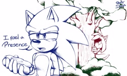 Size: 4096x2451 | Tagged: safe, artist:ronixdraws, amy rose, sonic the hedgehog, 30 days sonic, amy x sonic, chili dog, dialogue, shipping, tree