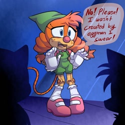 Size: 1500x1500 | Tagged: safe, artist:sapphirezcar, belle the tinkerer, 30 days sonic, dialogue, featured image