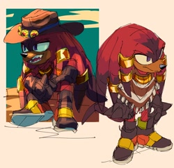 Size: 1550x1500 | Tagged: safe, artist:indigobeatss, knuckles the echidna, treasure hunter outfit