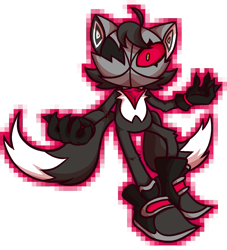 Size: 1200x1320 | Tagged: safe, artist:mikapuna, miles "tails" prower, alignment swap, black fur, black gloves, black sclera, black shoes, evil, evil tails, glitch, heterochromia, hidden face, infinite tails, infinite's mask, outline, phantom ruby, red sclera, simple background, transparent background, two tails