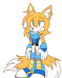 Size: 720x900 | Tagged: safe, artist:melodycler01, artist:melodyclerenes, skye prower, aged up, belt, boots, earring, gloves, no shading, redesign, scarf, simple background, smile, teenager, transparent background, two tails, white tipped tail