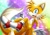 Size: 1000x1413 | Tagged: artist needed, source needed, safe, miles "tails" prower, blushing, femboy, flying, gloves, happy, heels, one fang, red heels, shiny, smile, solo, two tails, white fur, white tipped tail, wink