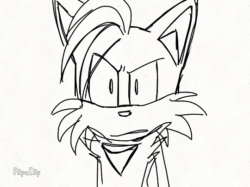 Size: 540x404 | Tagged: safe, artist:spacebyte0, miles "tails" prower, angry, animated, black and white, evil, gif, infinite tails, phantom ruby, signature, simple background, solo, tears, white background