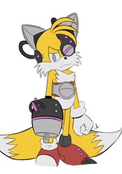 Size: 1400x2000 | Tagged: safe, artist:0w0theowo, miles "tails" prower, cyborg, cyborg tails, evil, frown, grey eyes, roboticized, simple background, sonic lost world, white background