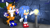 Size: 1366x768 | Tagged: safe, artist:travi-th, oc, oc:monty the hedgehog, oc:tony the fox, fox, hedgehog, chaos emerald, duo, male, males only, no outlines, oc only, rock, sparkles, three tails