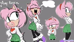 Size: 1920x1080 | Tagged: safe, artist:sherrydoodlez, amy rose, bubblegum, grey background, redesign, simple background, solo