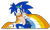 Size: 1024x608 | Tagged: safe, artist:chaosblasts, sonic the hedgehog, hedgehog, aro ace pride, aromantic pride, asexual pride, cape, chipped ear, fingerless gloves, pride, redesign, simple background, solo, sunglasses, transparent background, v sign, watermark