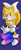 Size: 1096x2560 | Tagged: safe, artist:peda7, miles "tails" prower, bisexual pride, blue background, cute, flag, pride, simple background, solo, v sign