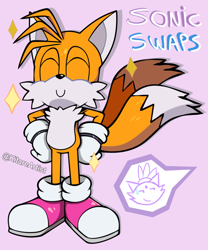 Size: 1000x1200 | Tagged: safe, artist:kitarehamakura, blaze the cat, miles "tails" prower, cute, pink shoes, purple background, redesign, role swap, simple background, solo, sonic swaps, tailabetes