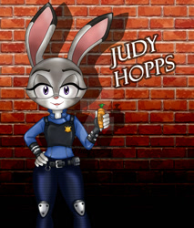 Size: 1280x1502 | Tagged: safe, artist:silveralchemist09, oc, rabbit, badge, bricks, hand on hip, judy hopps, mobianified, pen, police outfit, solo, zootopia