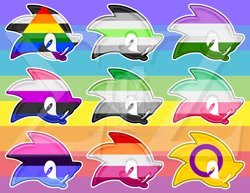 Size: 1280x990 | Tagged: safe, artist:zphal, sonic the hedgehog, abrosexual pride, agender pride, aromantic pride, genderfluid pride, genderqueer pride, intersex pride, lesbian pride, omnisexual pride, pride, rainbow, solo, sticker, stickers, straight ally, watermark