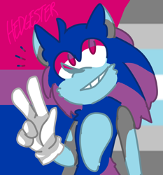 Size: 950x1021 | Tagged: safe, artist:hedgester, sonic the hedgehog, bisexual pride, demiboy pride, icon, limited palette, looking offscreen, pride flag background, v sign