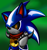Size: 956x1014 | Tagged: safe, artist:craftydaemon, metal sonic, neo metal sonic, abstract background, black sclera, frown, glowing eyes, redesign, robot, scarf, solo