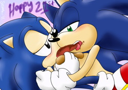 Size: 1450x1023 | Tagged: suggestive, artist:segamew, sonic the hedgehog, blushing, chili dog, classic sonic, crack shipping, food, food play, gay, holding them, lidded eyes, sauce, selfcest, shipping, sonic x sonic