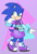 Size: 2048x3036 | Tagged: safe, artist:sonicaspeed123, sonic the hedgehog, hedgehog, abstract background, belt, boots, clenched teeth, cropped hoodie, fanny bag, female, gloves, looking offscreen, signature, skirt, solo, standing, trans female, trans girl sonic, transgender, v sign