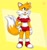 Size: 1267x1334 | Tagged: safe, artist:b_chuck1, miles "tails" prower, fox, 2021, abstract background, aged up, boots, chest fluff, crop top, female, gender swap, gloves, hair over one eye, hand on hip, looking up, modern tails, shorts, socks, solo, standing, teenager