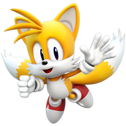 Size: 640x640 | Tagged: safe, artist:jaysonjeanchannel, miles "tails" prower, sonic origins, 3d, child, classic tails, clenched fist, flying, gloves, looking at viewer, male, mid-air, mouth open, shoes, simple background, smile, socks, solo, transparent background, waving