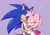 Size: 2000x1400 | Tagged: safe, artist:kaiiteaa, amy rose, sonic the hedgehog, amy x sonic, blushing, duo, hearts, hugging, purple background, shipping, simple background, straight