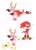 Size: 600x836 | Tagged: safe, artist:yotsumeddd, knuckles the echidna, miles "tails" prower, rouge the bat, sonic the hedgehog, comic, group, knuxouge, shipping, simple background, straight, tsundere, white background